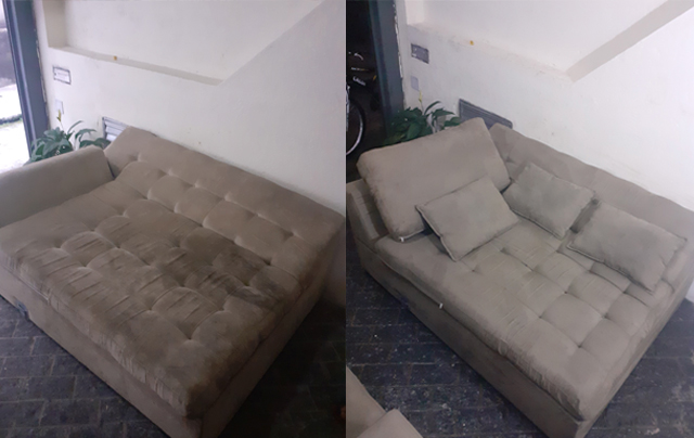 Foto antes e depois da Limpeza de Sofá no Jardim Guançã