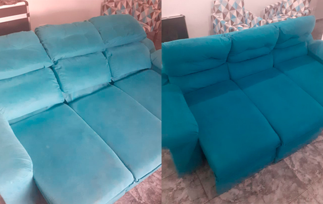 Foto de antes e depois do serviço de limpeza de sofá no Jardim Recanto do Morumbi