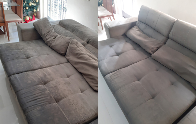 Antes e depois limpeza de sofá na Chácara Itaim