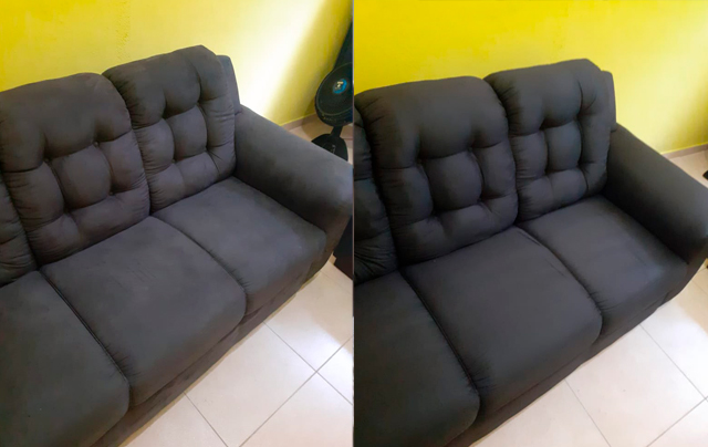 Antes e depois limpeza de sofá na Vila Dalva