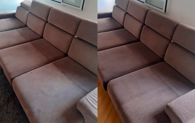 Foto antes e depois de uma Limpeza de Sofás na Vila Albertina