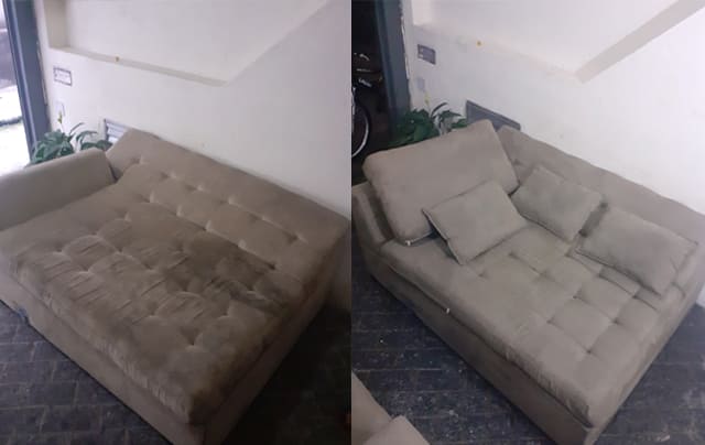 Antes e depois limpeza de sofá na vila Isabel