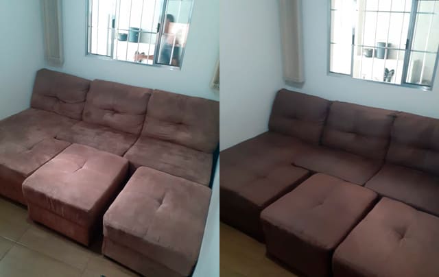 Foto antes e depois da limpeza de sofá na vila Sabrina
