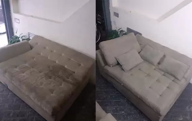 Resultados do serviço de limpeza de sofás na água fria
